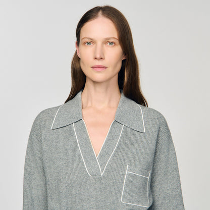 Sandro Open polo-collar neck sweater Grey