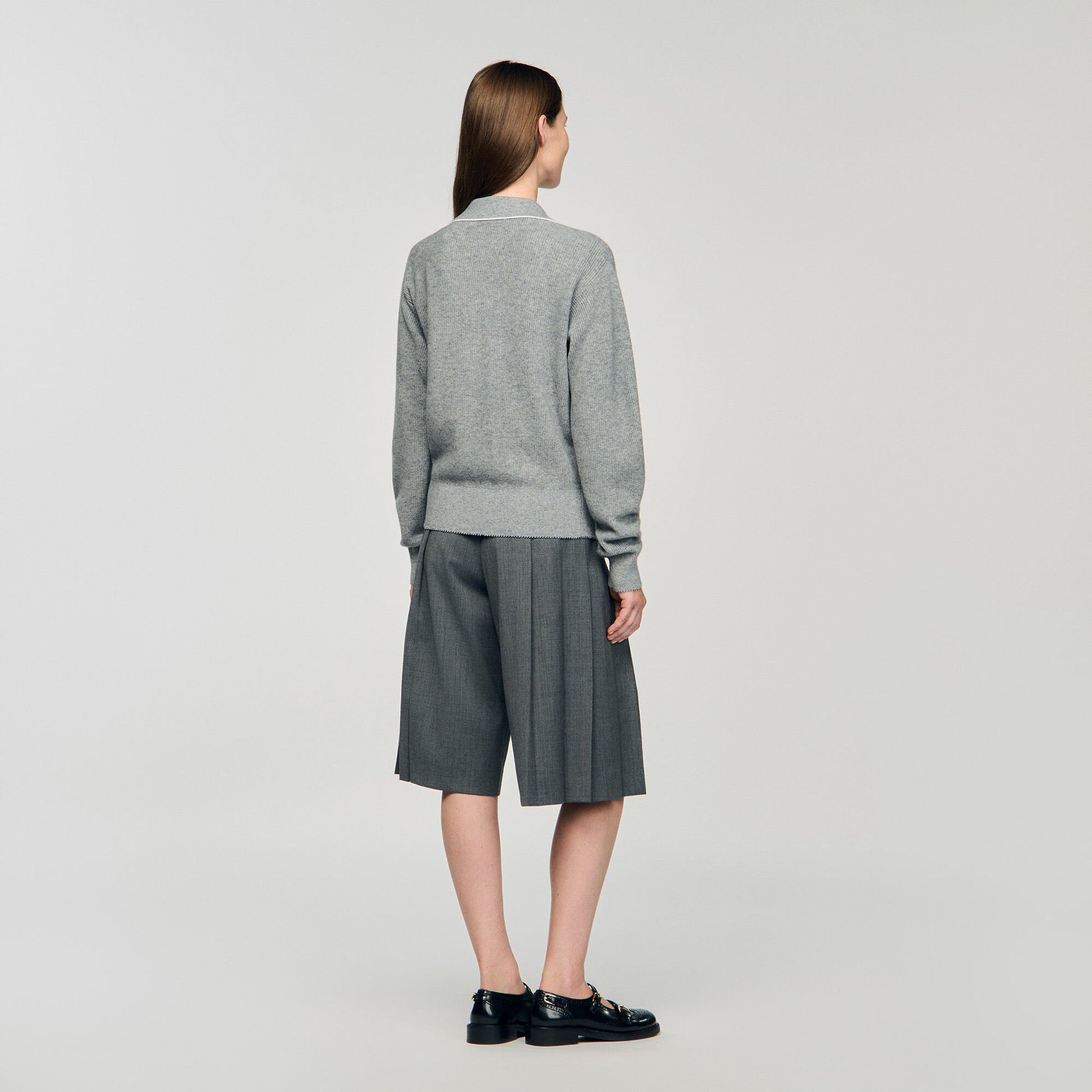 Sandro Open polo-collar neck sweater Grey