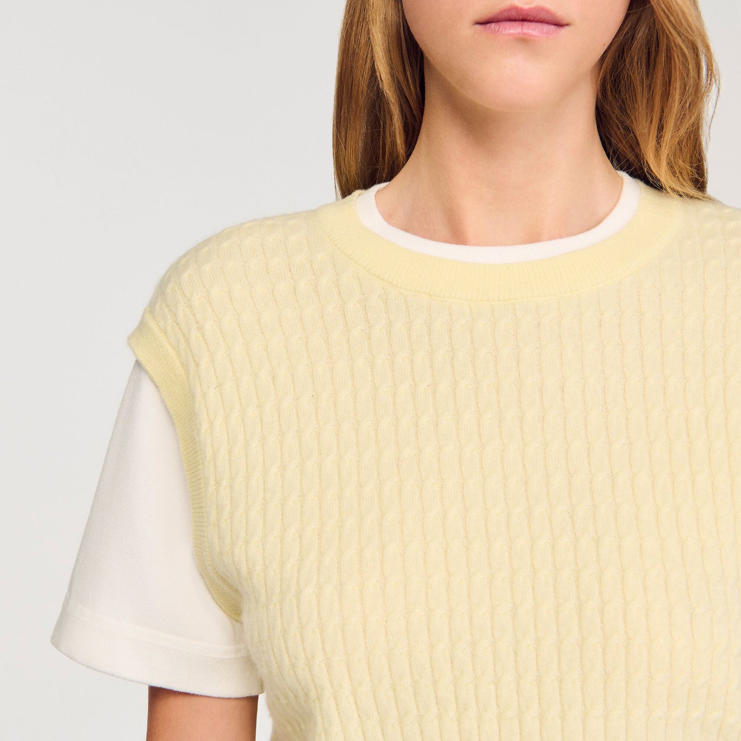 Sandro Dual-material knit sweater Light Yellow