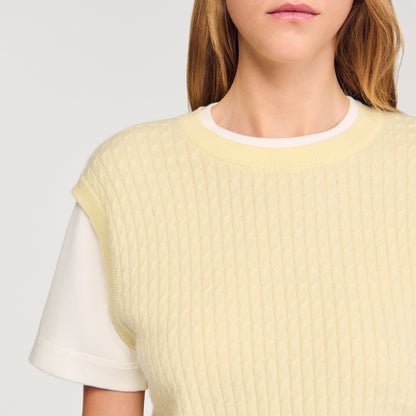 Sandro Dual-material knit sweater Light Yellow