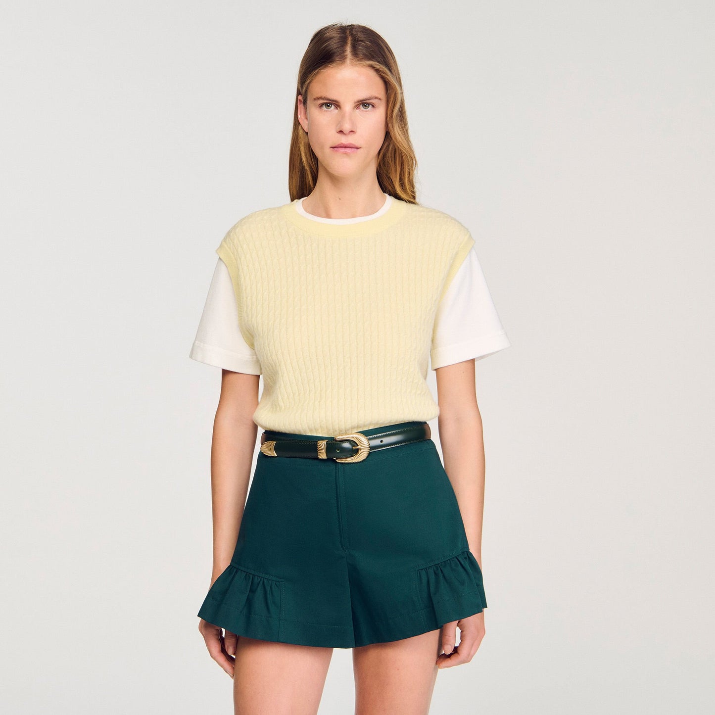 Sandro Dual-material knit sweater Light Yellow