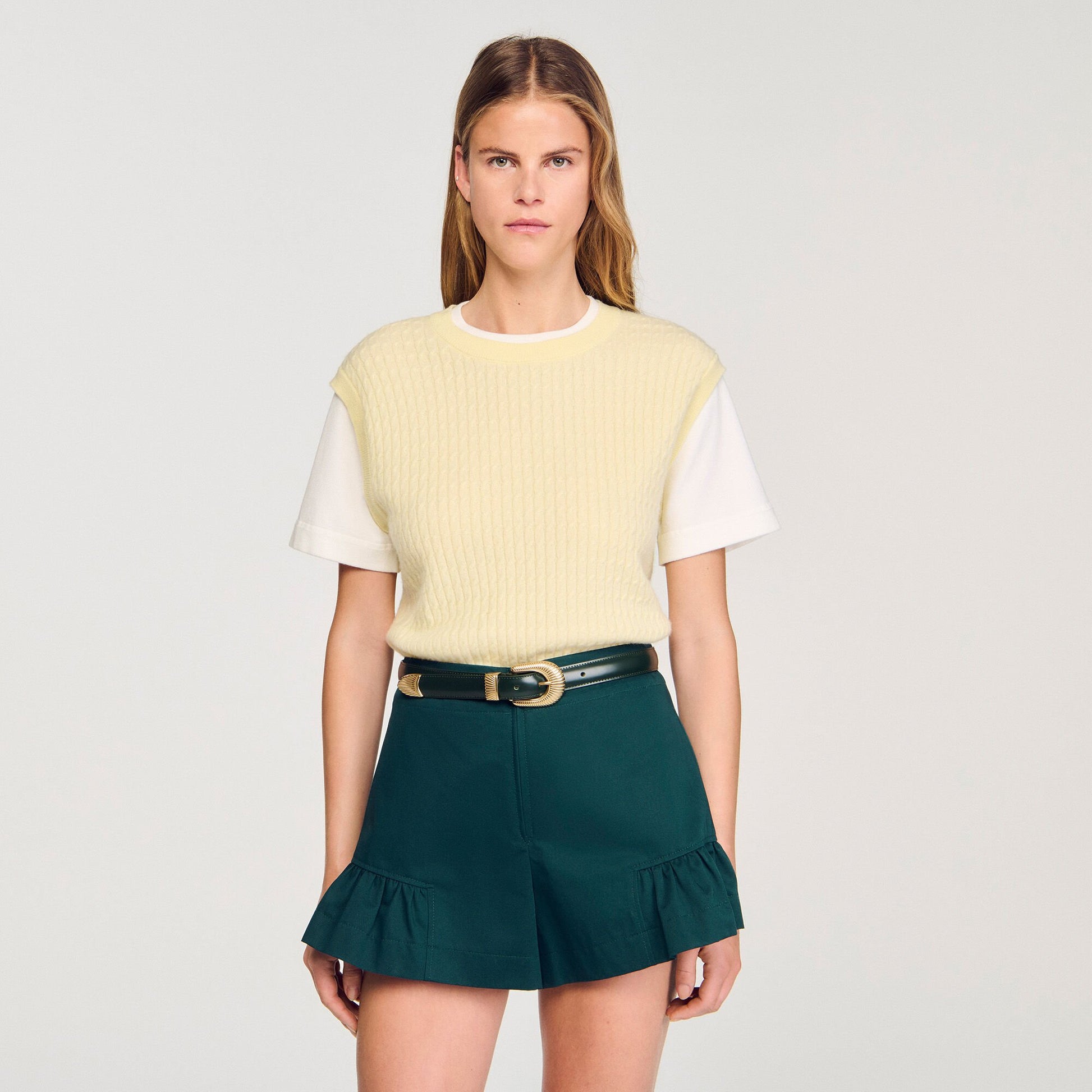 Sandro Dual-material knit sweater Light Yellow