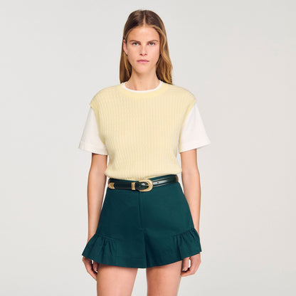 Sandro Dual-material knit sweater Light Yellow