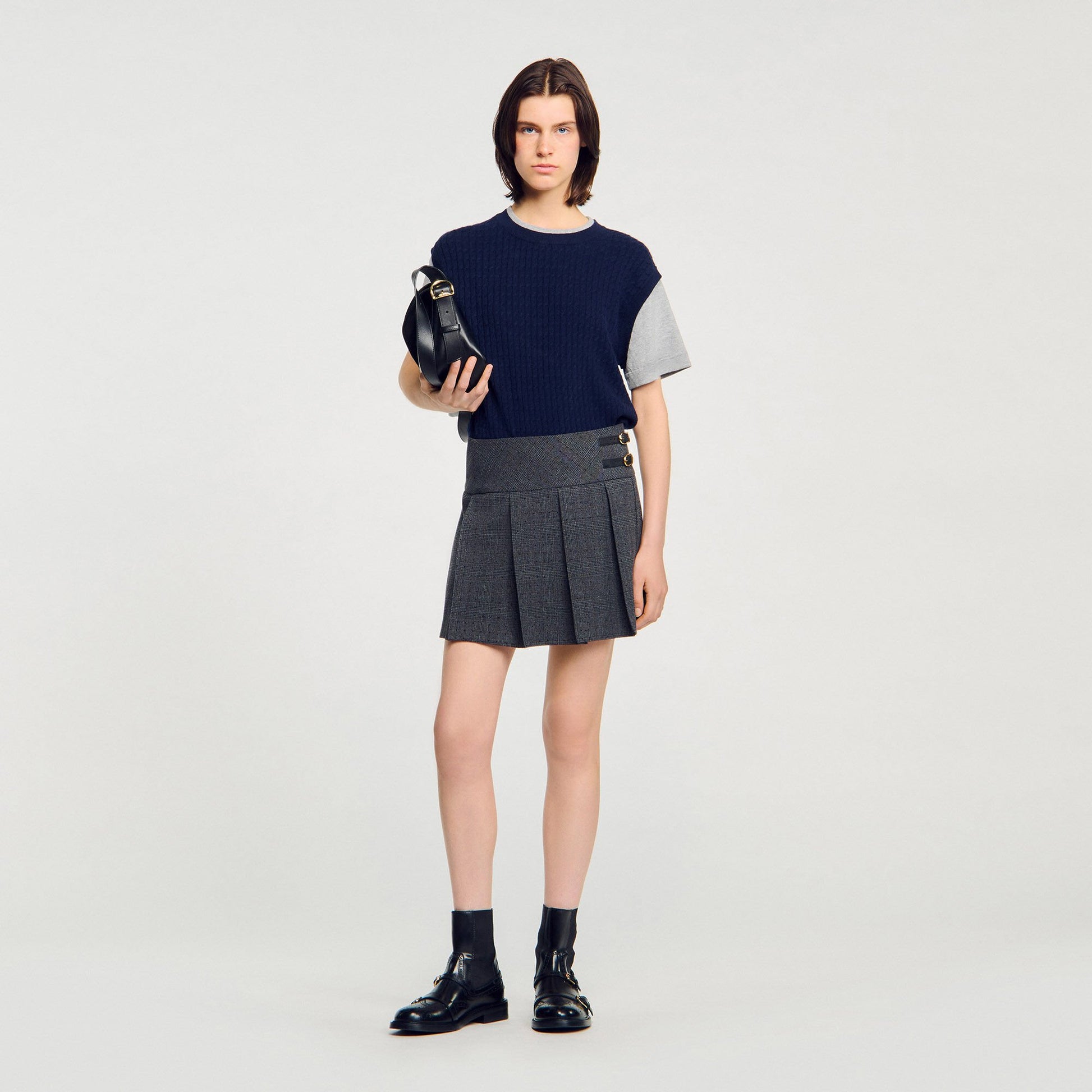 Sandro Dual-material knit sweater Navy / Grey