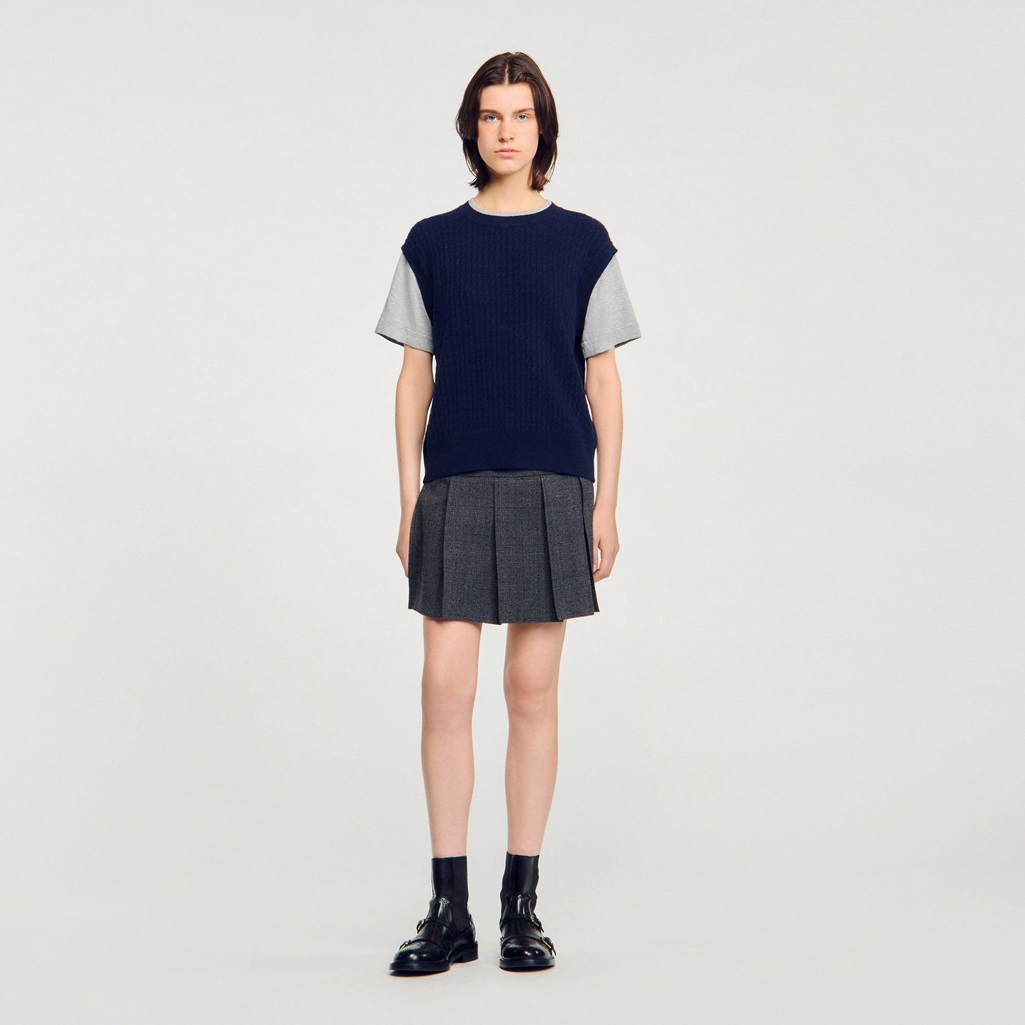 Sandro Dual-material knit sweater Navy / Grey
