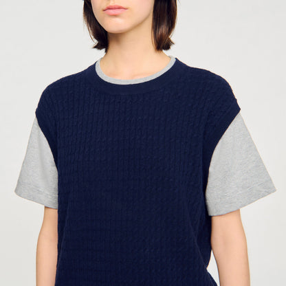 Sandro Dual-material knit sweater Navy / Grey