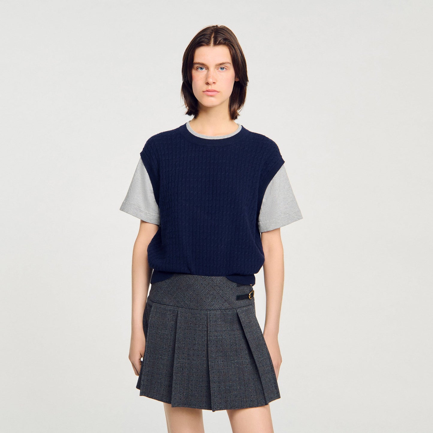 Sandro Dual-material knit sweater Navy / Grey