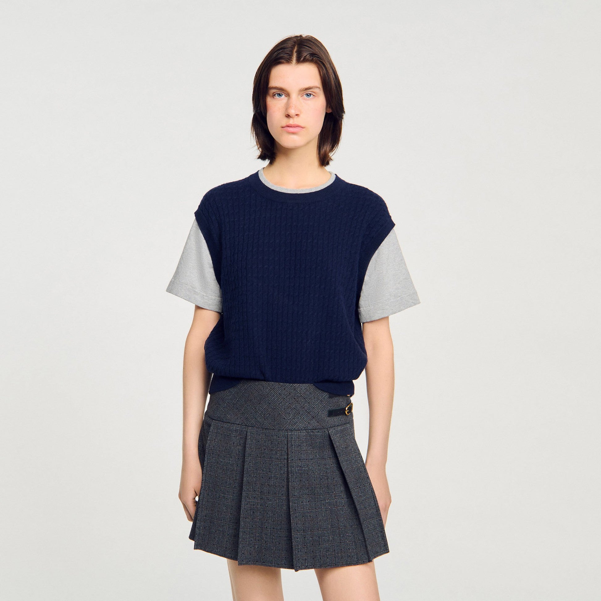 Sandro Dual-material knit sweater Navy / Grey