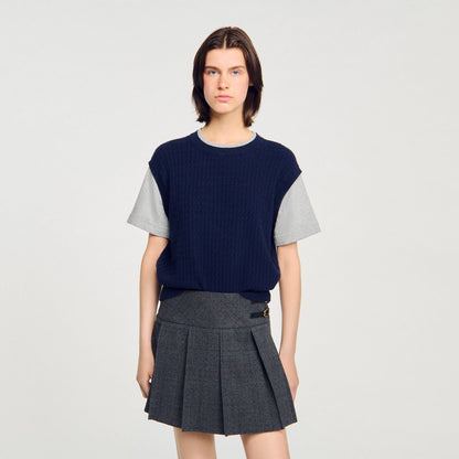 Sandro Dual-material knit sweater Navy / Grey