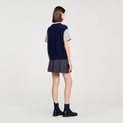 Sandro Dual-material knit sweater Navy / Grey