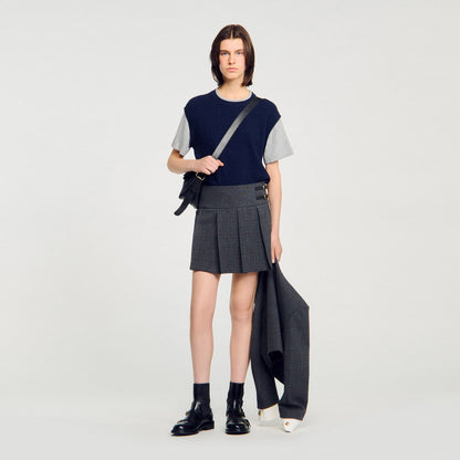 Sandro Dual-material knit sweater Navy / Grey