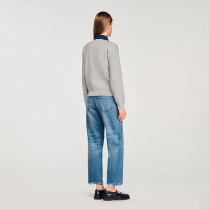 Sandro Sweater with denim collar Grey