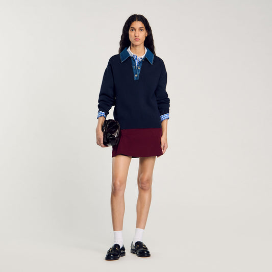 Sandro sweater with denim collar Navy Blue