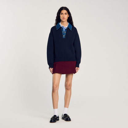 Sandro sweater with denim collar Navy Blue