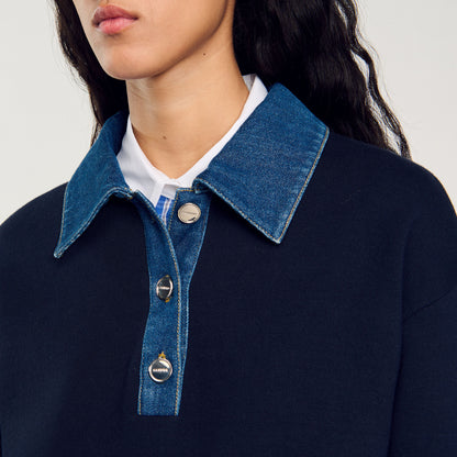 Sandro sweater with denim collar Navy Blue