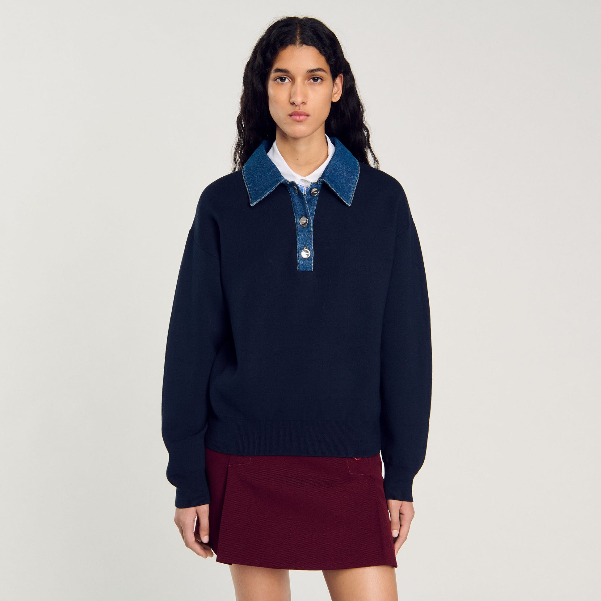 Sandro sweater with denim collar Navy Blue