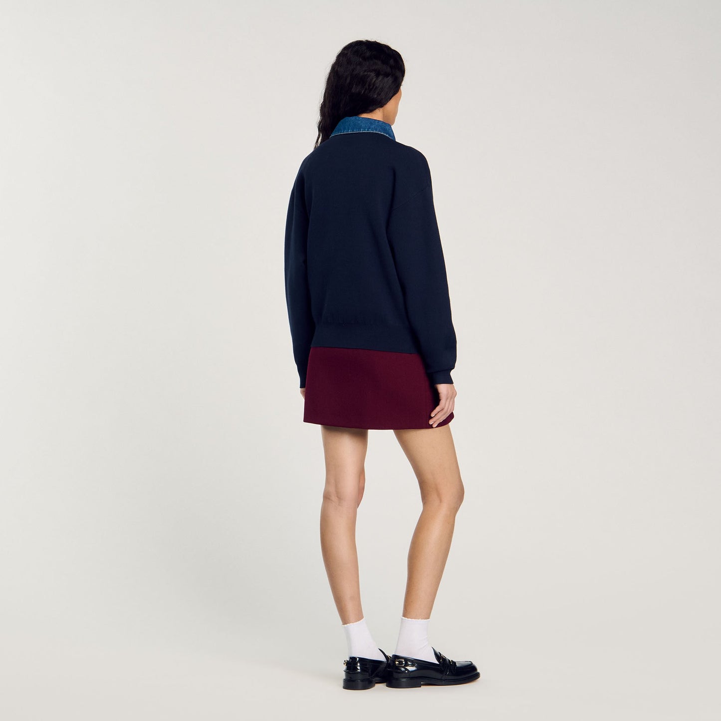Sandro sweater with denim collar Navy Blue