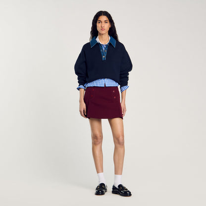 Sandro sweater with denim collar Navy Blue