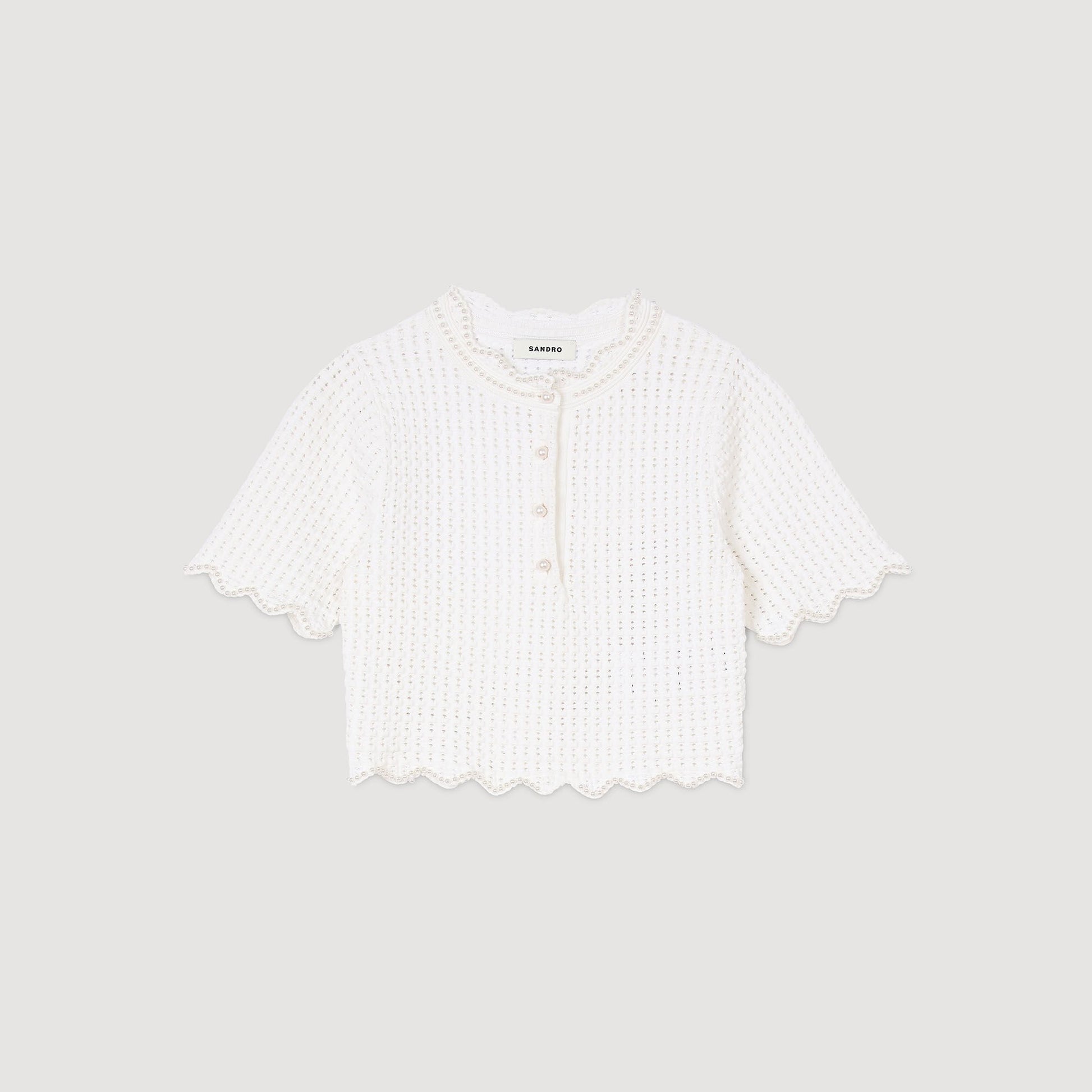 Sandro Pearl beaded knit sweater White