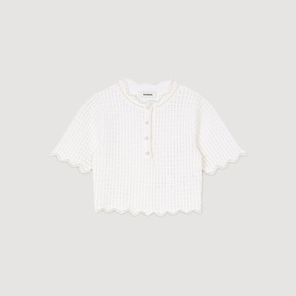 Sandro Pearl beaded knit sweater White