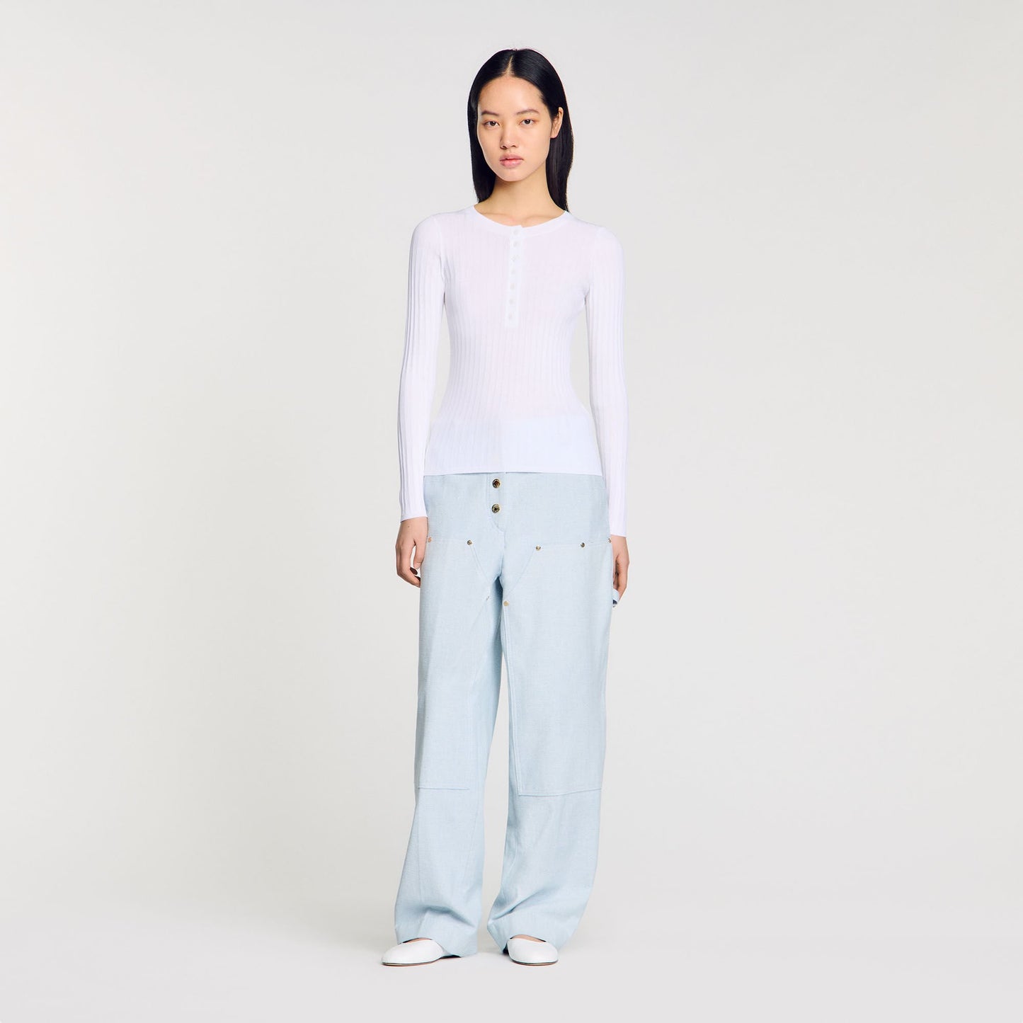 Sandro Ribbed sweater with Tunisian collar White