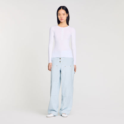 Sandro Ribbed sweater with Tunisian collar White