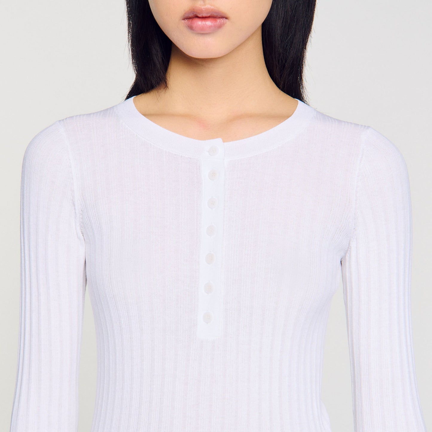 Sandro Ribbed sweater with Tunisian collar White