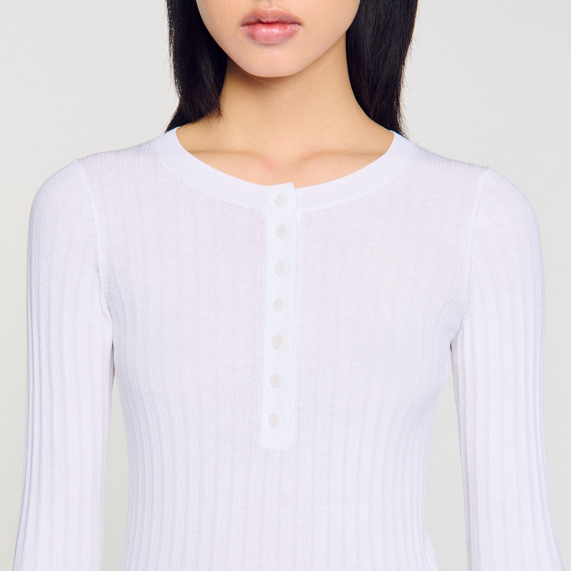 Sandro Ribbed sweater with Tunisian collar White