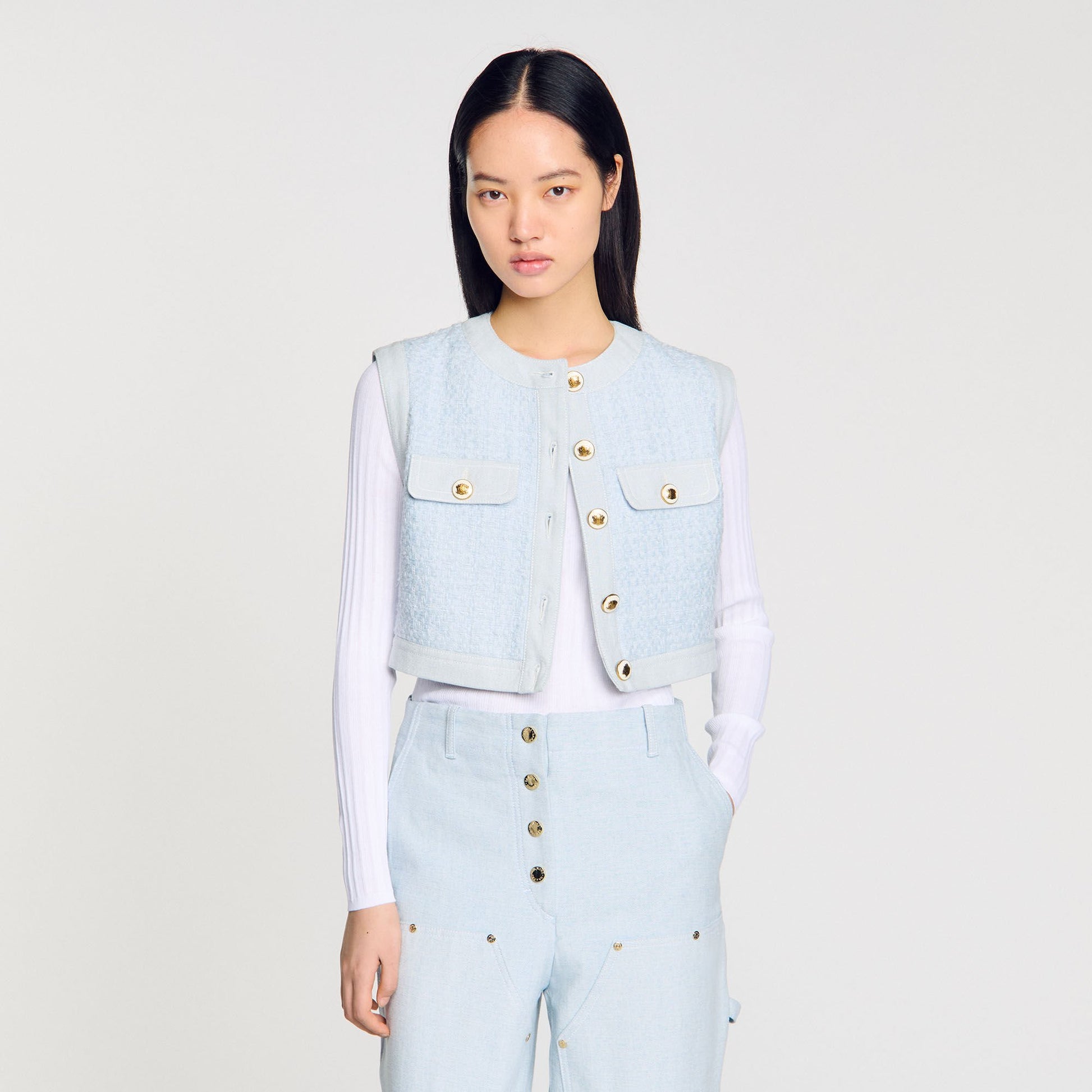 Sandro Ribbed sweater with Tunisian collar White