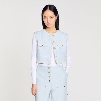 Sandro Ribbed sweater with Tunisian collar White
