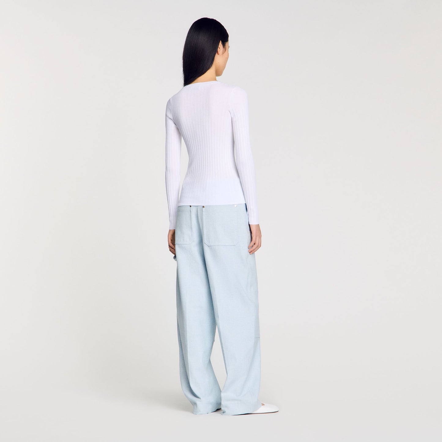 Sandro Ribbed sweater with Tunisian collar White
