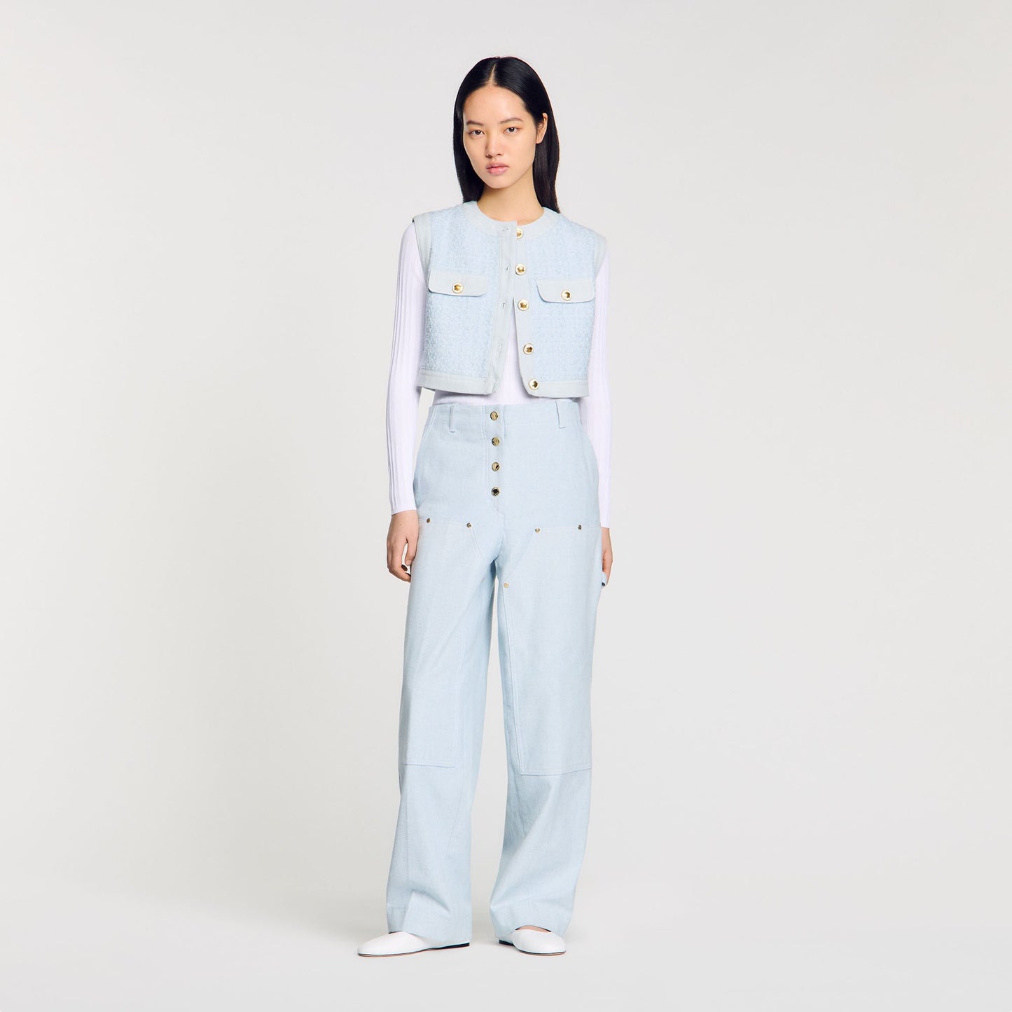 Sandro Ribbed sweater with Tunisian collar White