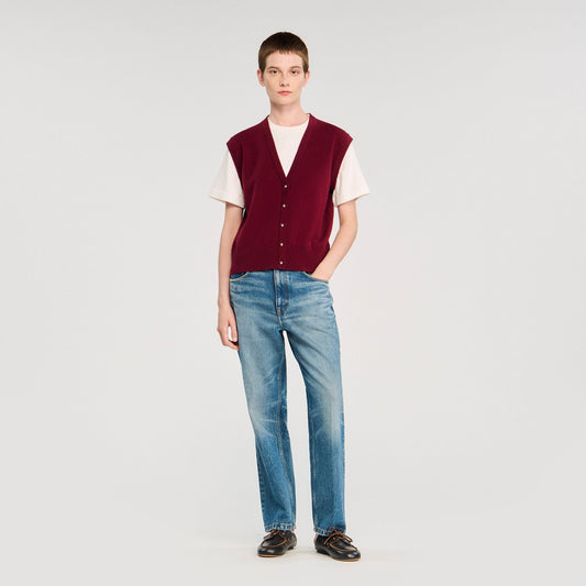 Sandro Two-tone wool and cashmere sweater Bordeaux