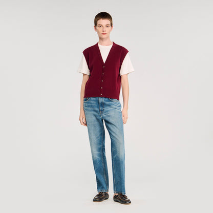 Sandro Two-tone wool and cashmere sweater Bordeaux