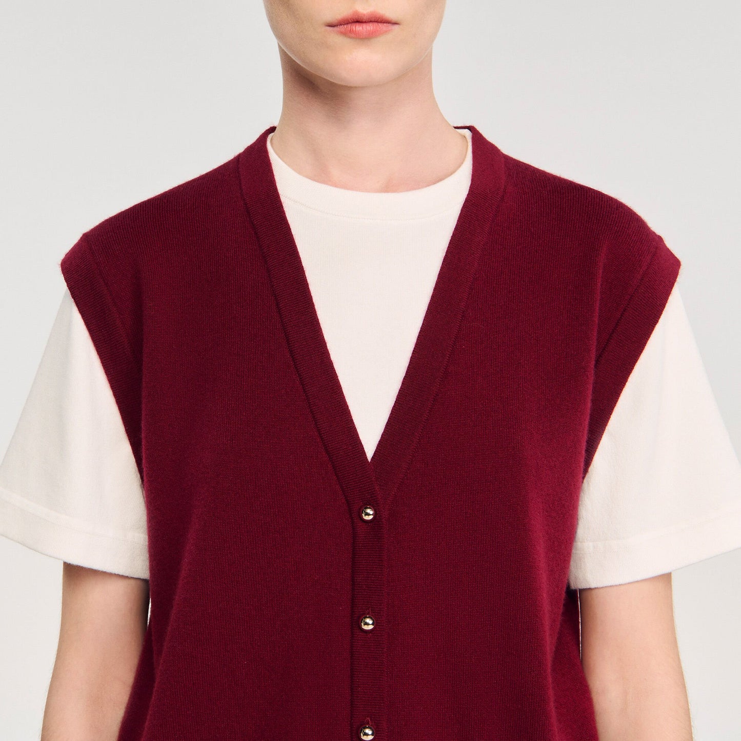 Sandro Two-tone wool and cashmere sweater Bordeaux