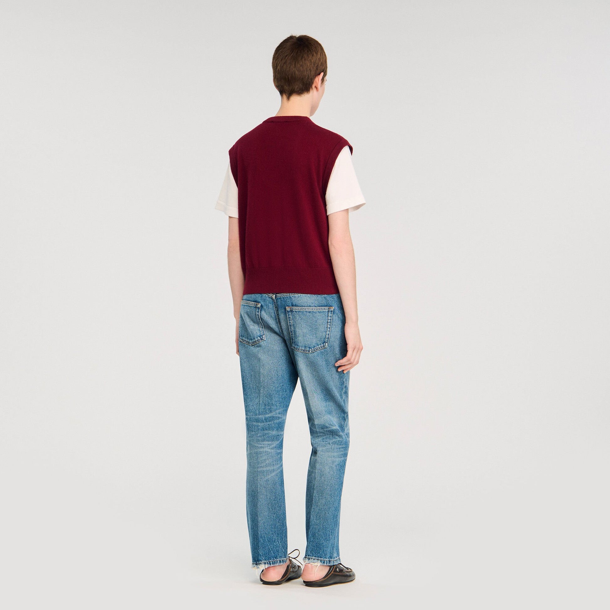Sandro Two-tone wool and cashmere sweater Bordeaux