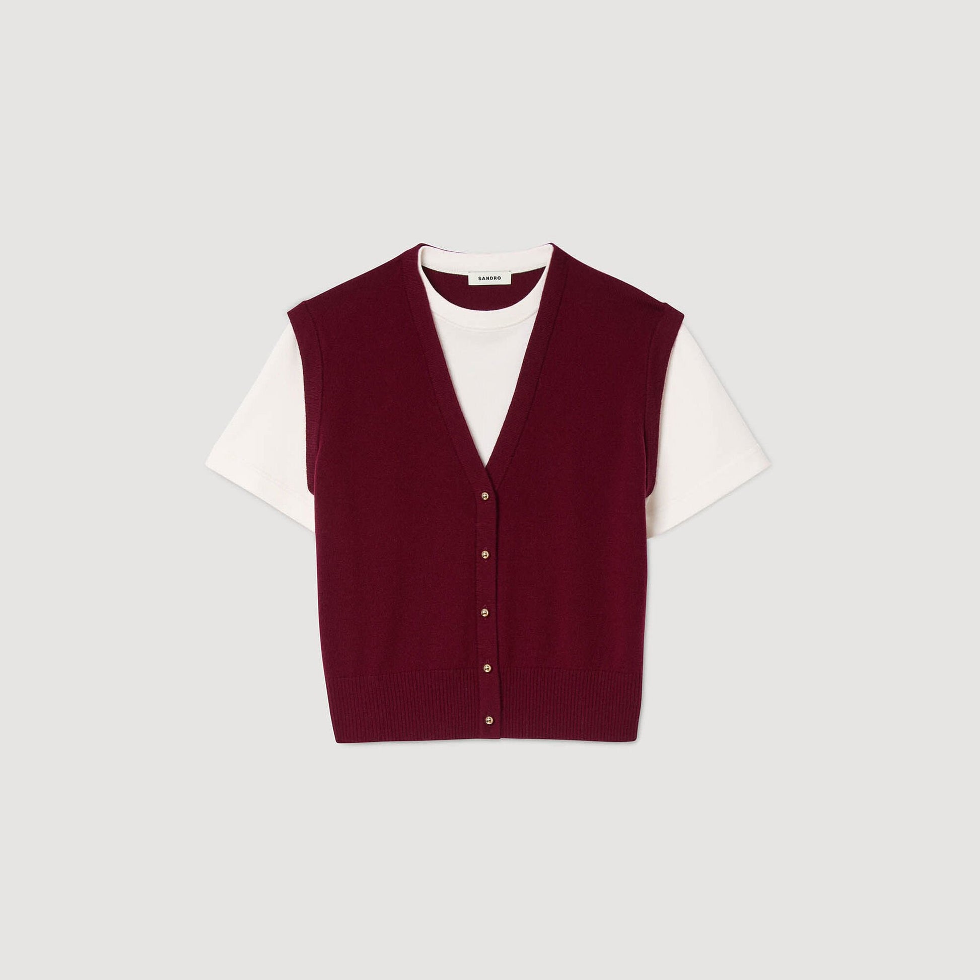 Sandro Two-tone wool and cashmere sweater Bordeaux