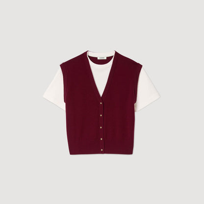 Sandro Two-tone wool and cashmere sweater Bordeaux