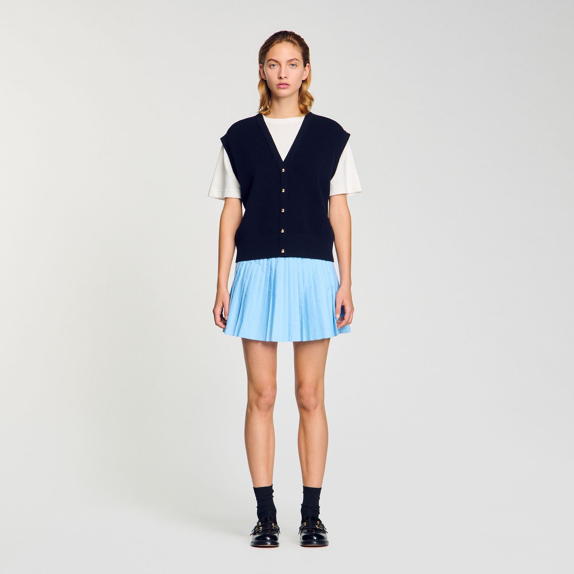 Sandro Two-tone wool and cashmere sweater Dark Navy