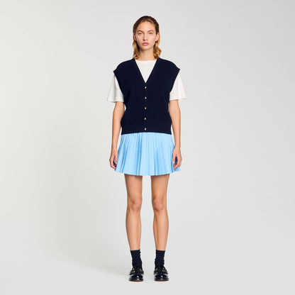 Sandro Two-tone wool and cashmere sweater Dark Navy