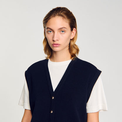 Sandro Two-tone wool and cashmere sweater Dark Navy