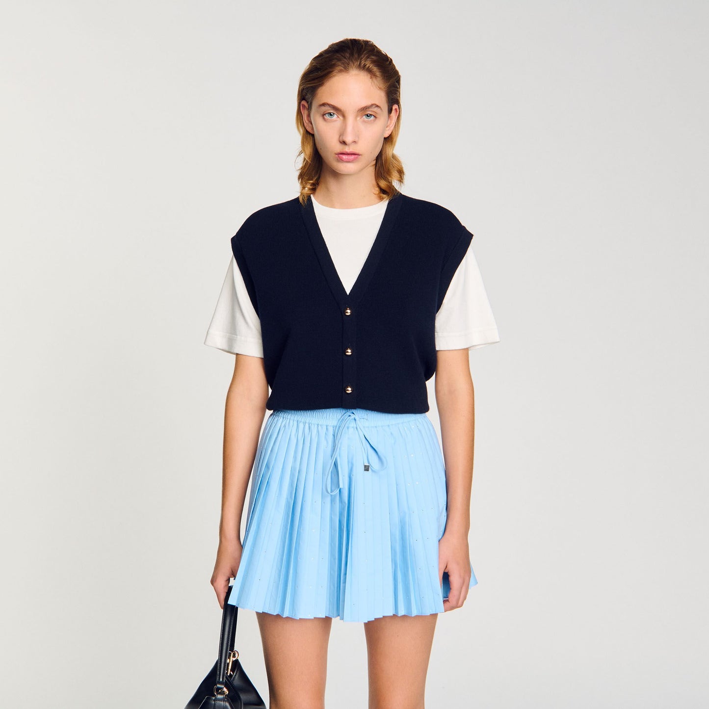 Sandro Two-tone wool and cashmere sweater Dark Navy