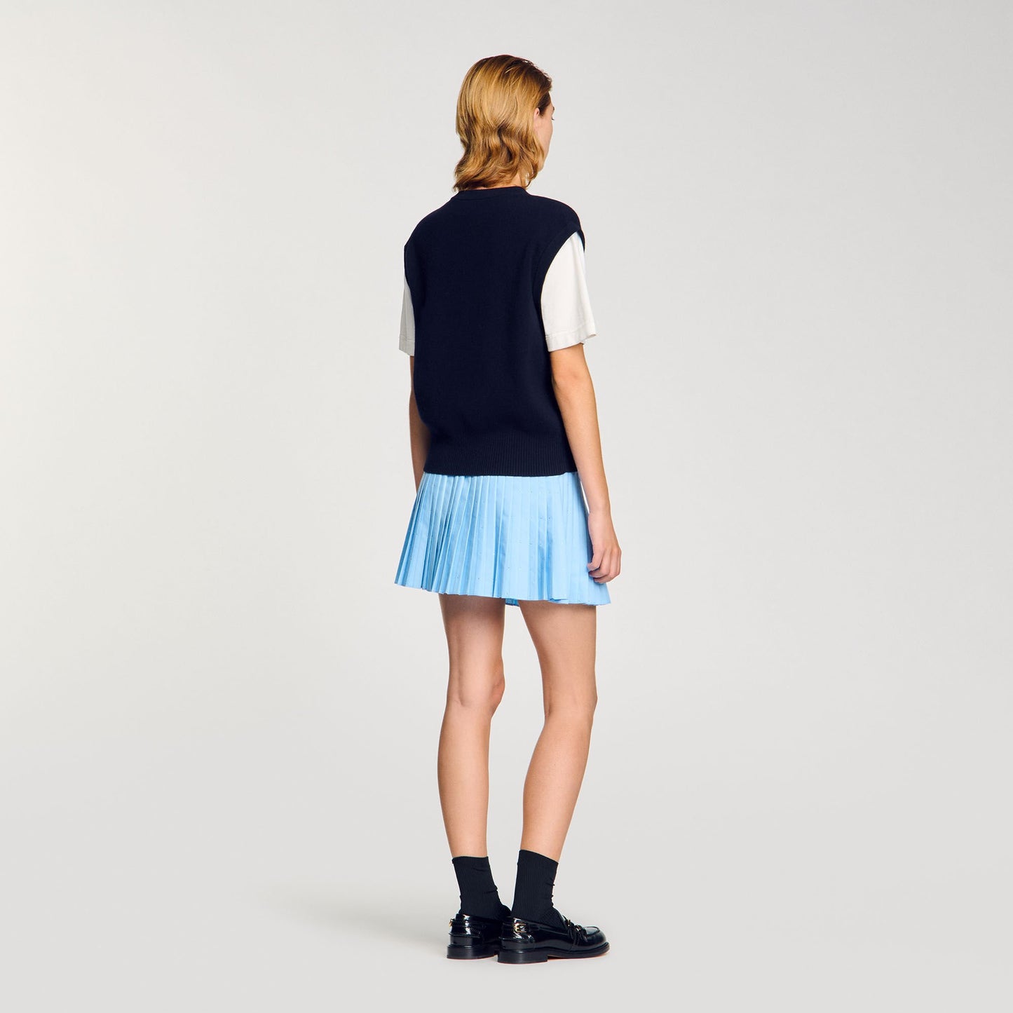 Sandro Two-tone wool and cashmere sweater Dark Navy