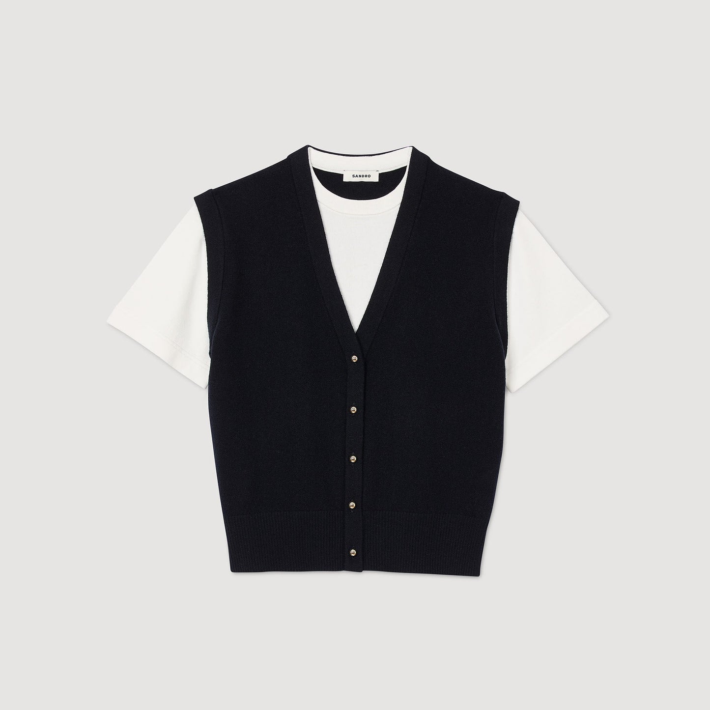 Sandro Two-tone wool and cashmere sweater Dark Navy