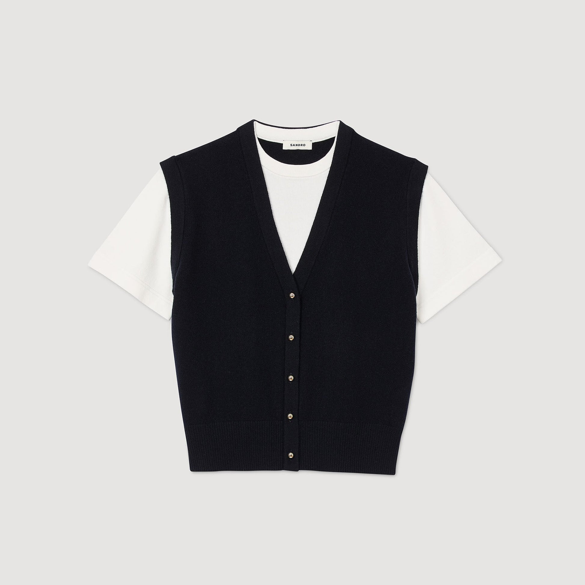 Sandro Two-tone wool and cashmere sweater Dark Navy