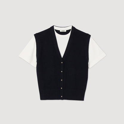Sandro Two-tone wool and cashmere sweater Dark Navy