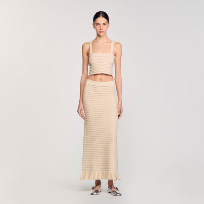 Sandro Rhinestone knit crop top Beige
