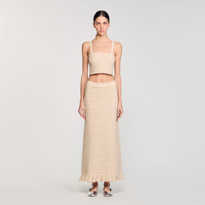 Sandro Rhinestone knit crop top Beige