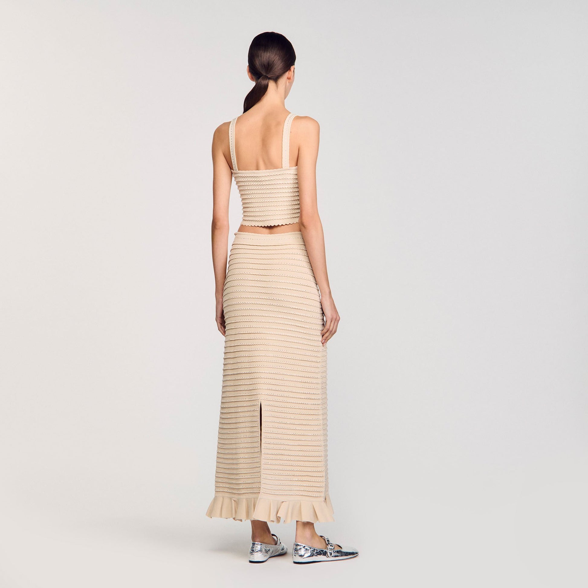 Sandro Rhinestone knit crop top Beige