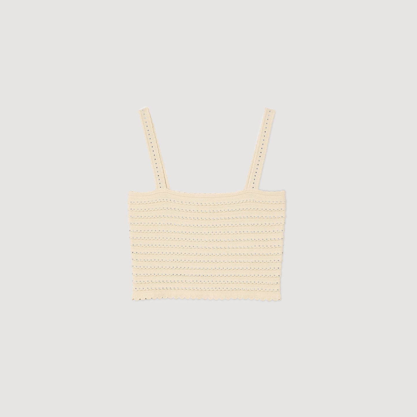 Sandro Rhinestone knit crop top Beige